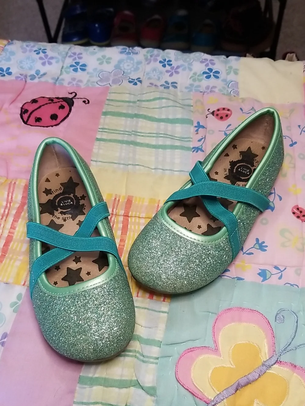 Livie & Luca Glitter Ballet Flats Size 11 Aurora in Ocean sparkle Shimmer
